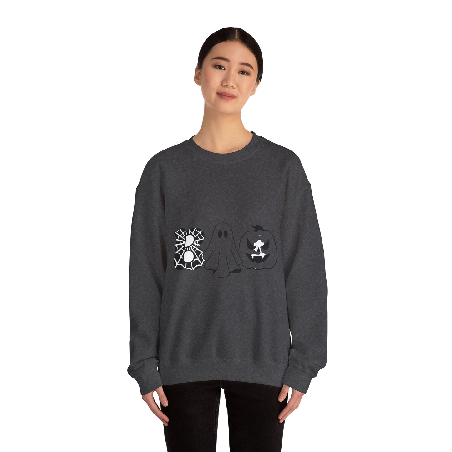 Halloween Boo Crewneck Sweatshirt — Ghost, Spiderweb & Jack-O'-Lantern Graphic