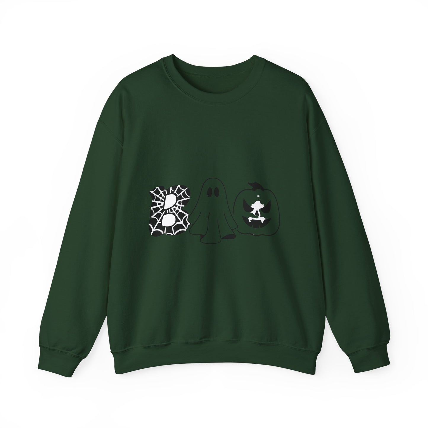 Halloween Boo Crewneck Sweatshirt — Ghost, Spiderweb & Jack-O'-Lantern Graphic