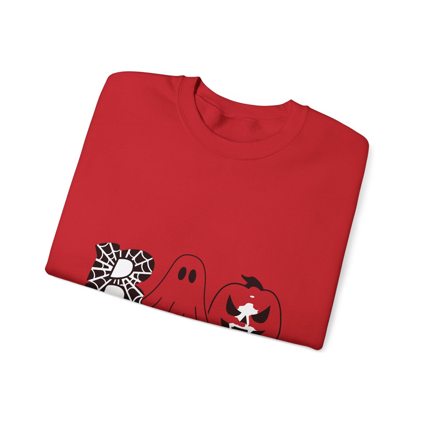 Halloween Boo Crewneck Sweatshirt — Ghost, Spiderweb & Jack-O'-Lantern Graphic