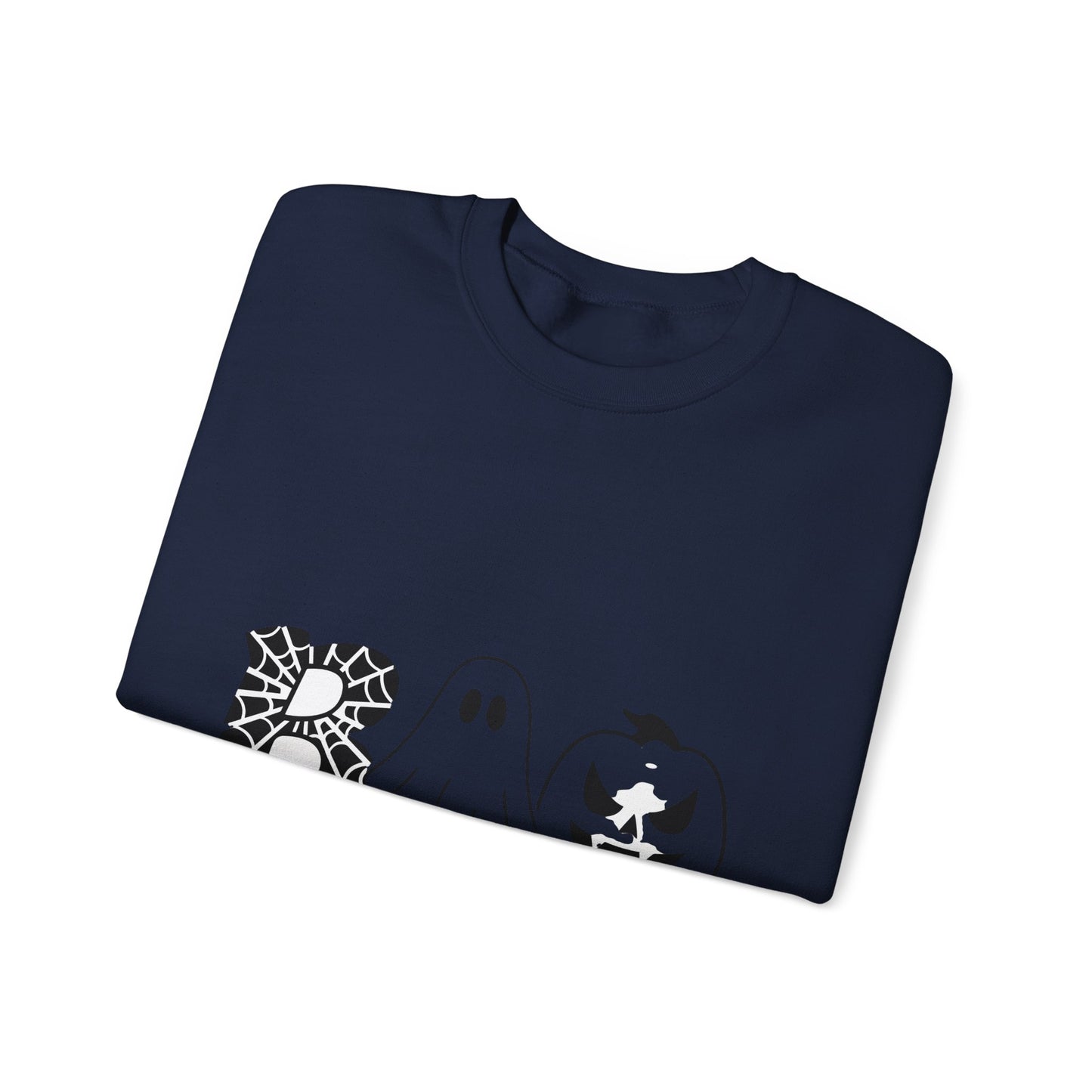 Halloween Boo Crewneck Sweatshirt — Ghost, Spiderweb & Jack-O'-Lantern Graphic