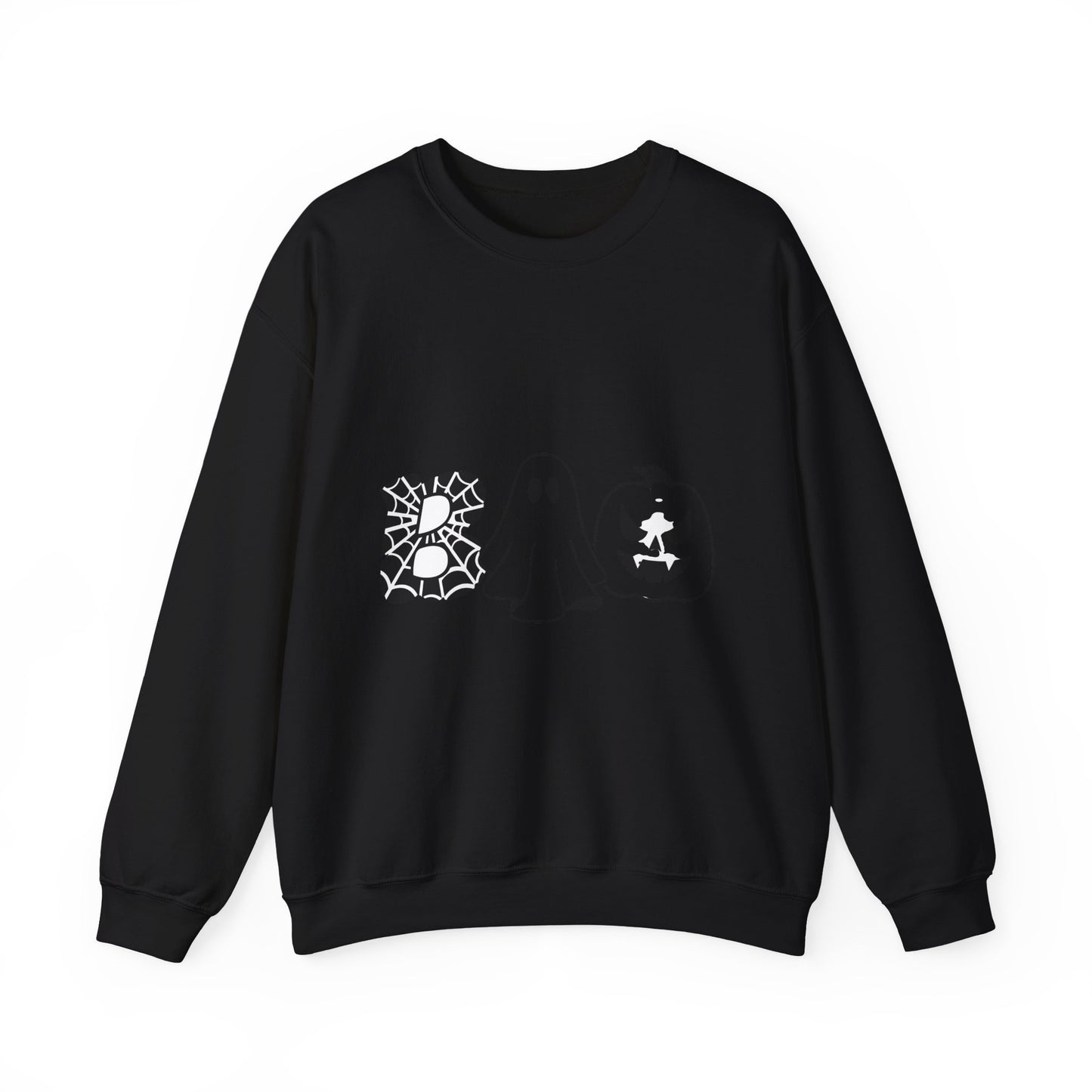 Halloween Boo Crewneck Sweatshirt — Ghost, Spiderweb & Jack-O'-Lantern Graphic