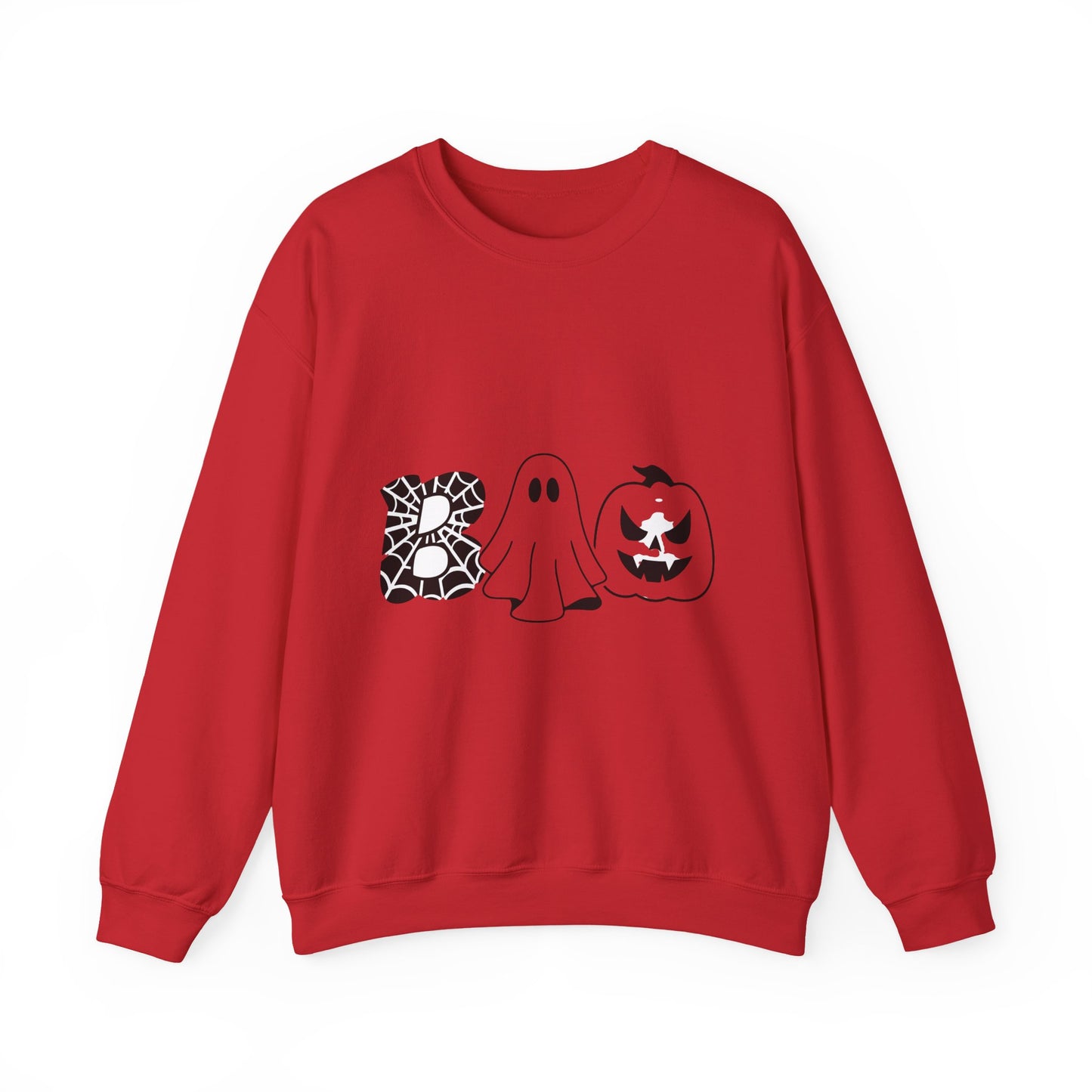 Halloween Boo Crewneck Sweatshirt — Ghost, Spiderweb & Jack-O'-Lantern Graphic