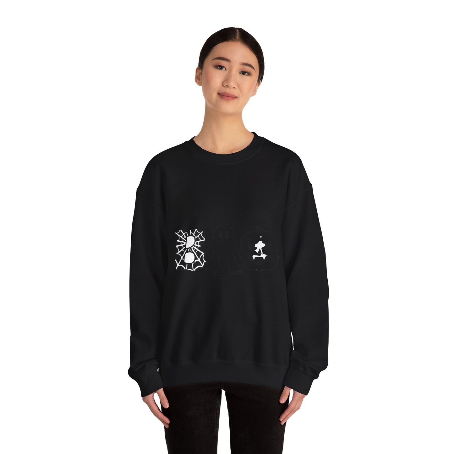 Halloween Boo Crewneck Sweatshirt — Ghost, Spiderweb & Jack-O'-Lantern Graphic