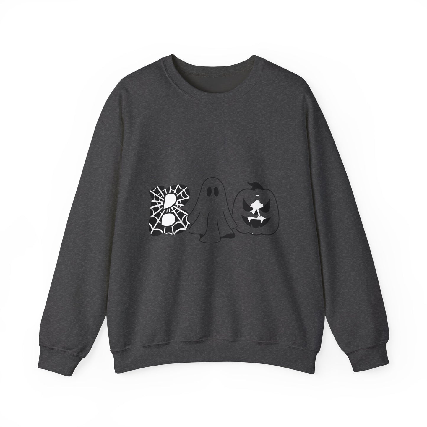 Halloween Boo Crewneck Sweatshirt — Ghost, Spiderweb & Jack-O'-Lantern Graphic