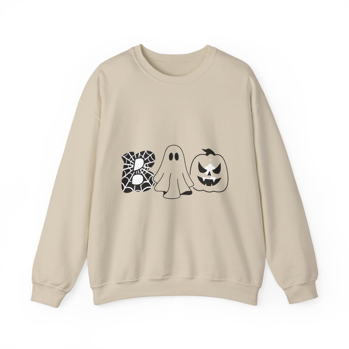 Halloween Boo Crewneck Sweatshirt — Ghost, Spiderweb & Jack-O'-Lantern Graphic