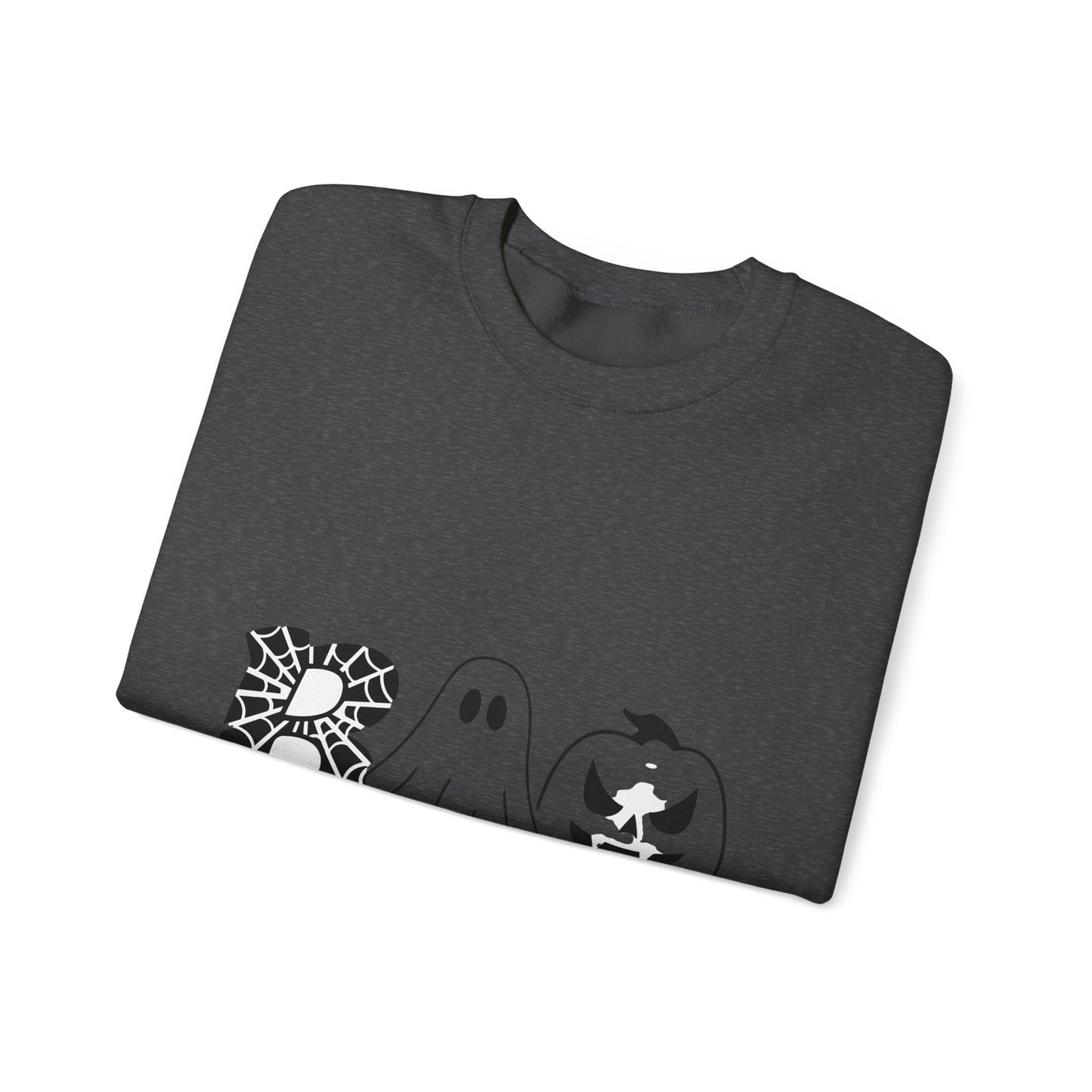 Halloween Boo Crewneck Sweatshirt — Ghost, Spiderweb & Jack-O'-Lantern Graphic