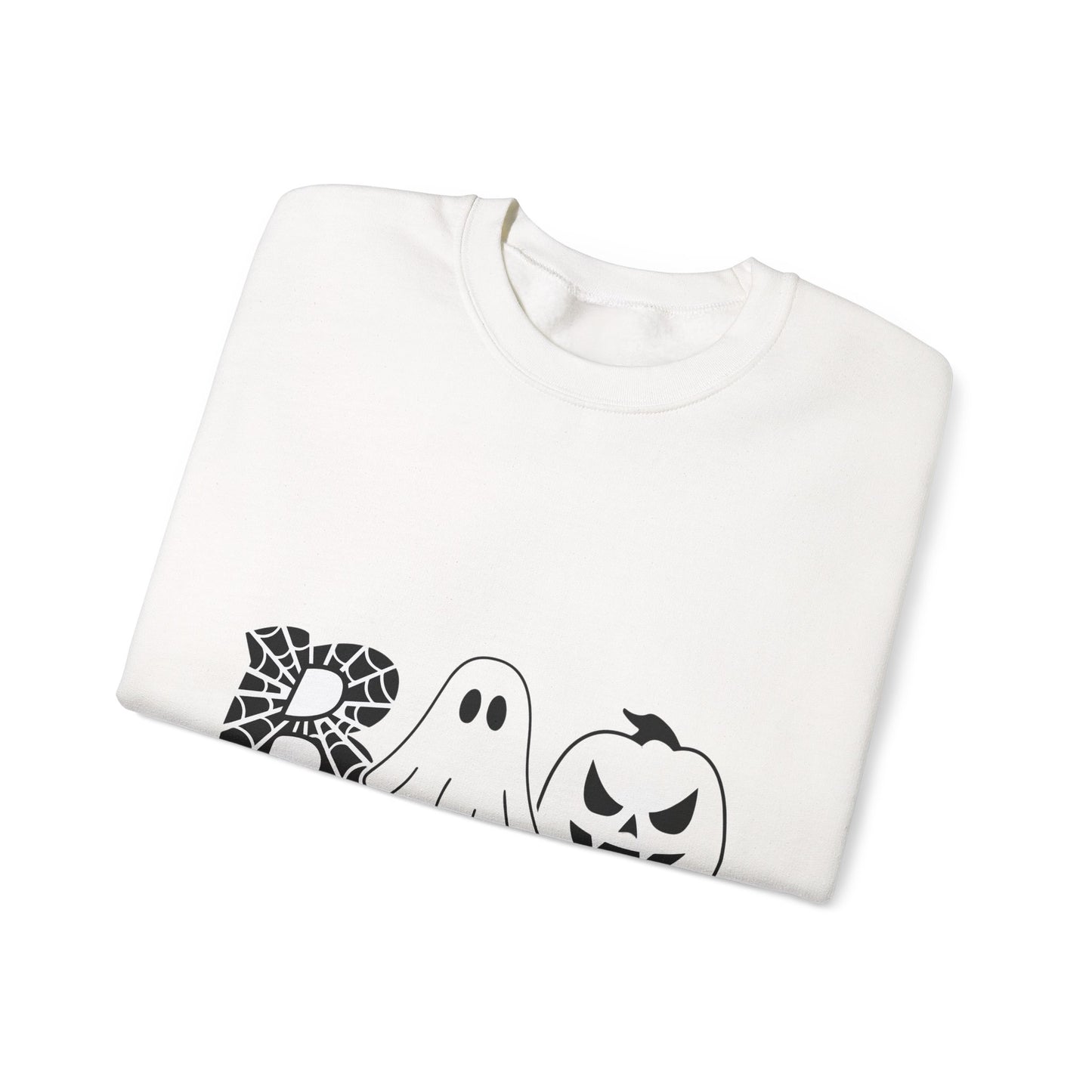 Halloween Boo Crewneck Sweatshirt — Ghost, Spiderweb & Jack-O'-Lantern Graphic