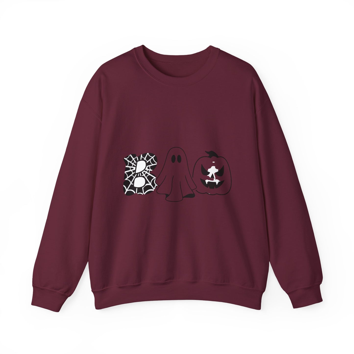 Halloween Boo Crewneck Sweatshirt — Ghost, Spiderweb & Jack-O'-Lantern Graphic