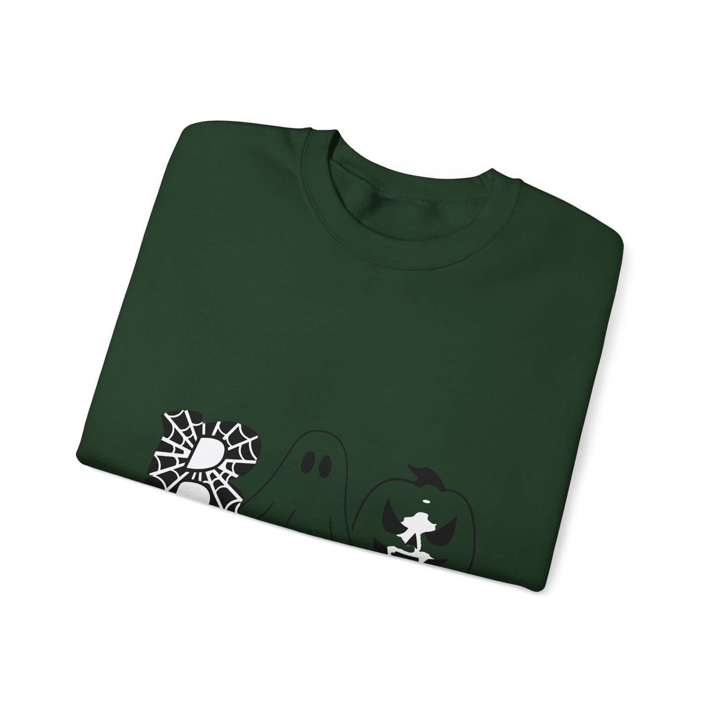 Halloween Boo Crewneck Sweatshirt — Ghost, Spiderweb & Jack-O'-Lantern Graphic