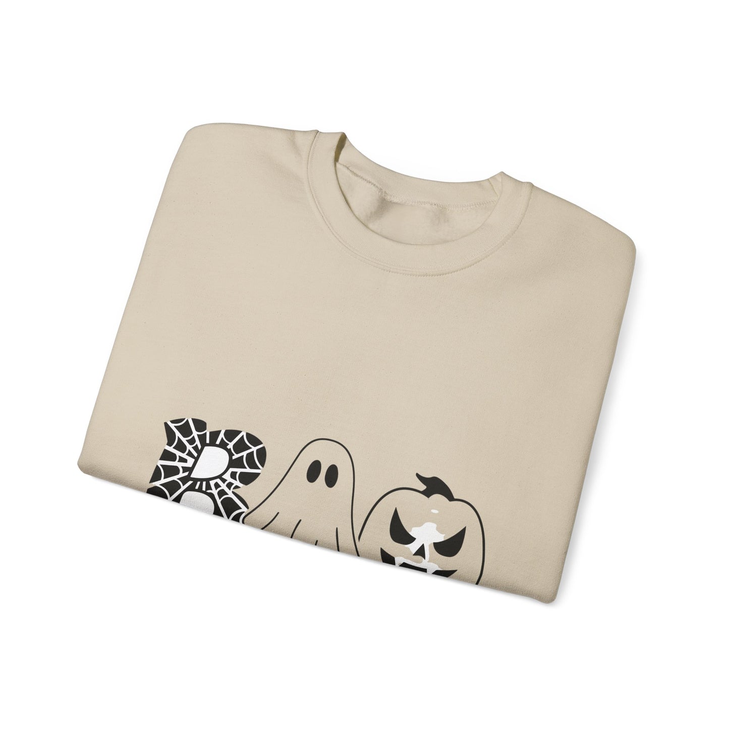 Halloween Boo Crewneck Sweatshirt — Ghost, Spiderweb & Jack-O'-Lantern Graphic