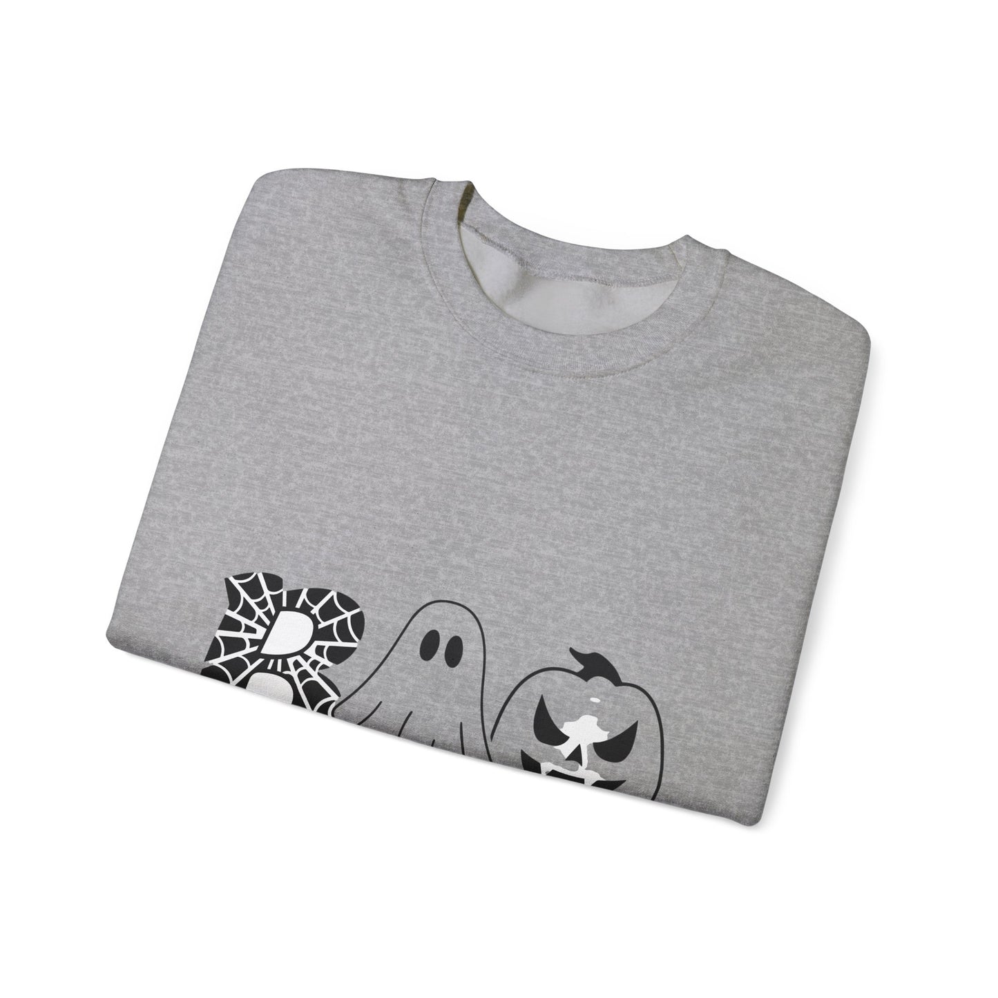 Halloween Boo Crewneck Sweatshirt — Ghost, Spiderweb & Jack-O'-Lantern Graphic