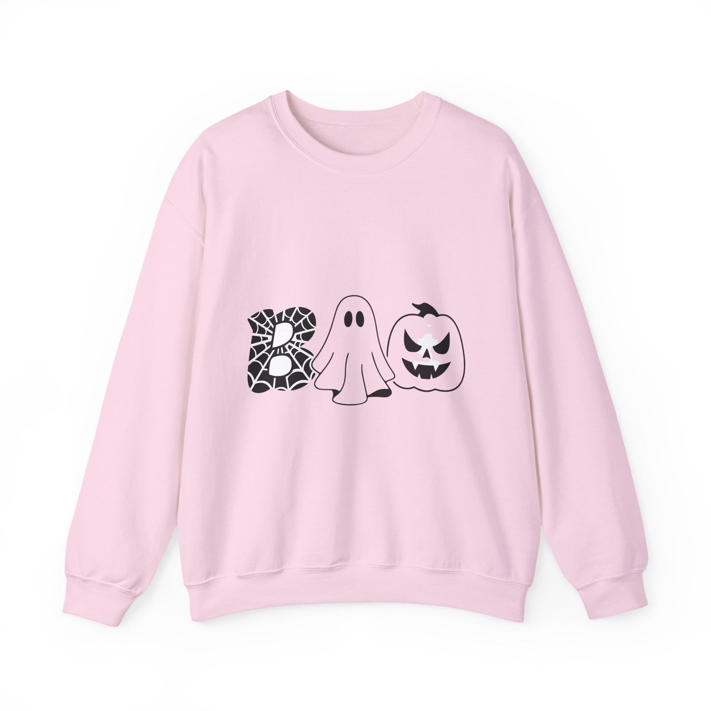 Halloween Boo Crewneck Sweatshirt — Ghost, Spiderweb & Jack-O'-Lantern Graphic