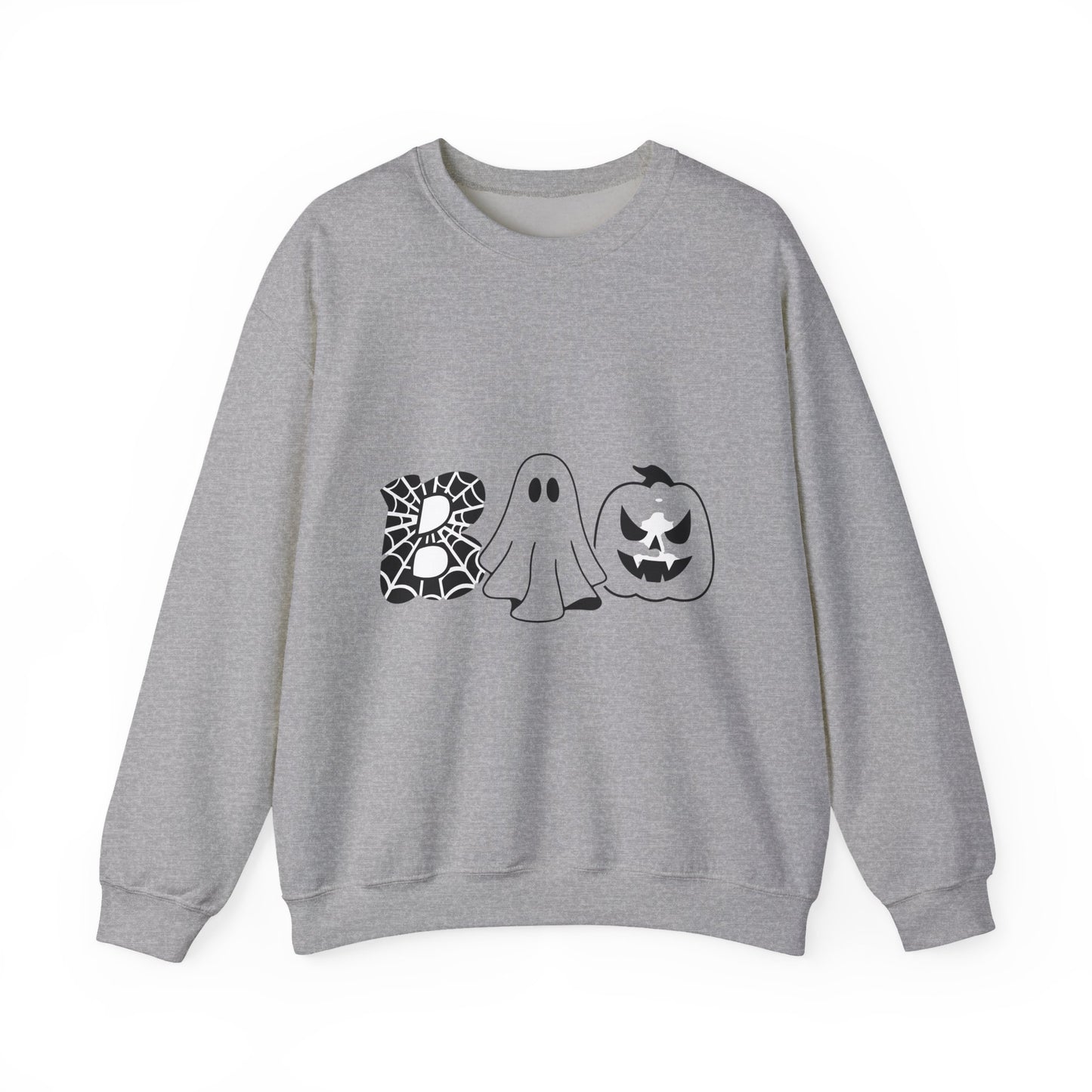 Halloween Boo Crewneck Sweatshirt — Ghost, Spiderweb & Jack-O'-Lantern Graphic